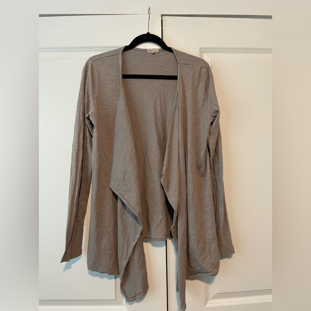 Mododoc Open Front Cotton Cardigan Sweater Sz Medium in Neutral Khaki